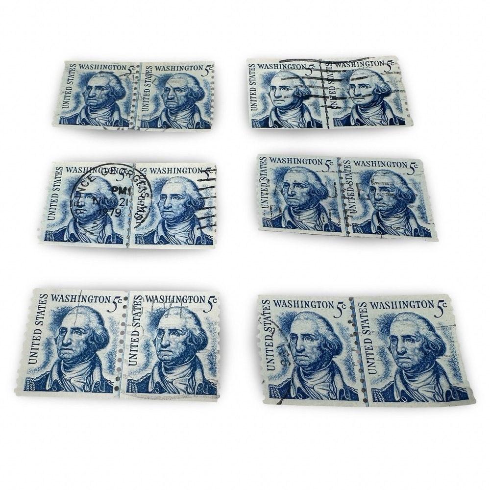 Vintage USPS George Washington 5 Cent Blue Postage Stamps Used Pairs Lot of 6